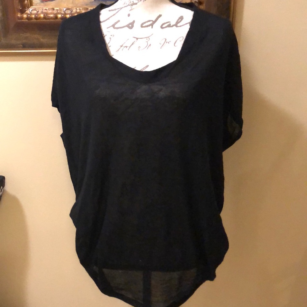 Vince Cashmere folded v-neck pin-tuck sides dolman sleeves elastic hem knit top